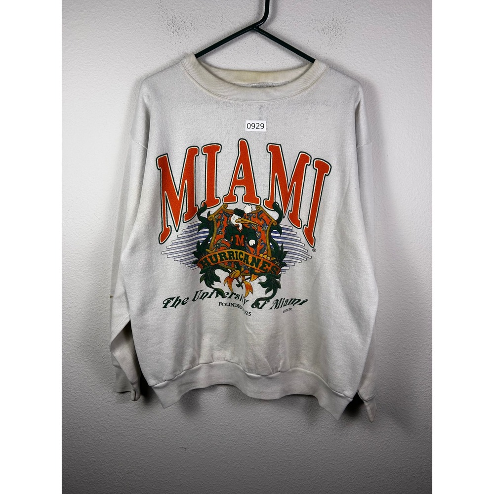 Vintage Tultex Miami Hurricanes Crewneck Sweatshirt Mens XL White 90s NCAA